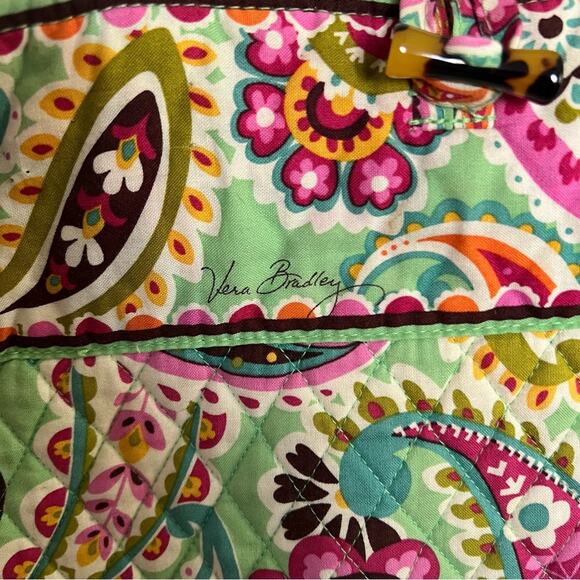 Vera Bradley Tutti Frutti Tote Green Pink Paisley Floral Print